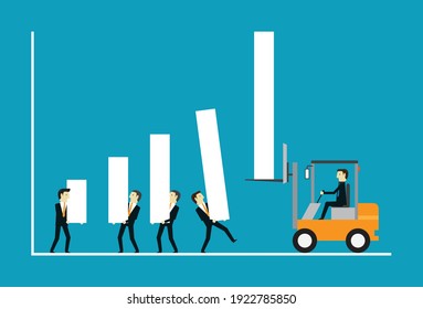 Work together to create a graph to grow, Vector illustration in flat style