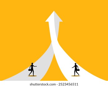 Work together for the growth goal. Two businesses on the growth graph