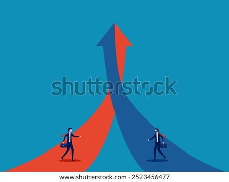 Work together for the growth goal. Two businesses on the growth graph