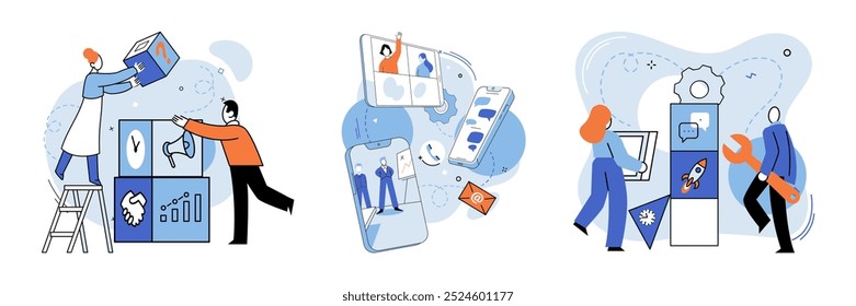 Work together vector illustration. Employment opportunities increase when people work together Togetherness and collaboration drive team towards success The teams target is to achieve outstanding