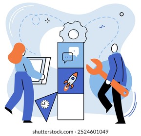 Trabajar juntos Ilustración vectorial. El éxito está al alcance de la mano a través de un trabajo en equipo y una colaboración eficaces El éxito de los proyectos depende de una colaboración fluida entre los miembros del equipo