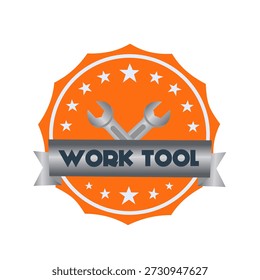 Work tool badge in flat style for construction labels and branding. Great for stickers, badges, manuals, and tool branding.