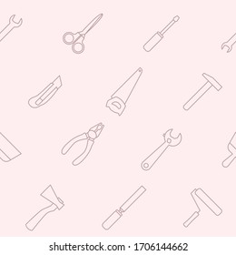 Work tool - Vector background (seamless pattern) of hammer, wrench, screwdriver, pliers, spanner, drill, axe and knife for graphic design