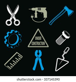 Work tools collection, vector repair instruments for carpentry and manufacturing. Set of high quality elements, for use in graphic design.