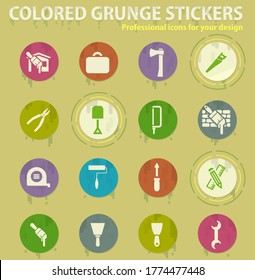 Work tools colored grunge icons with sweats glue for design web and mobile applications