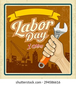 Work tools construction in human hand in Labor day concept design, vector illustrations