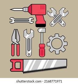 Work tools, construction instruments for repair, woodworking and renovation, vector flat.