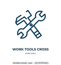 Work tools cross icon. Linear vector illustration from work tools collection. Outline work tools cross icon vector. Thin line symbol for use on web and mobile apps, logo, print media.
