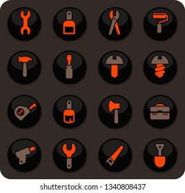 Work tools easy color vector icons on dark background for user interface design