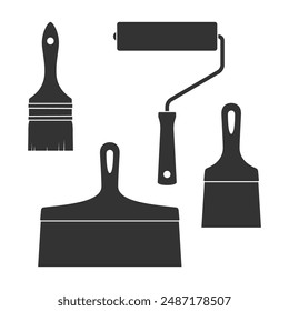 Work tools of house painter graphic icon set. Tools signs isolated on white background. Vector illustration