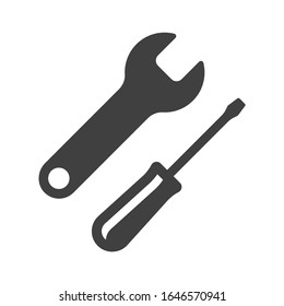 Work tools icon. Minimalistic image of a wrench and screwdriver. Isolated vector on a white background.