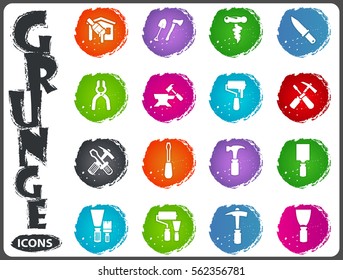 Work tools icon set for web sites and user interface in grunge style