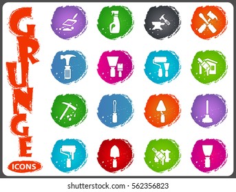 Work tools icon set for web sites and user interface in grunge style