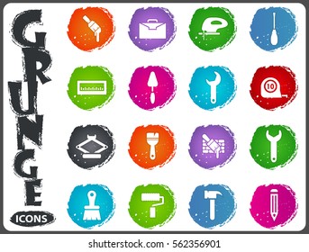 Work tools icon set for web sites and user interface in grunge style