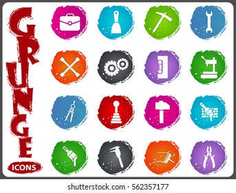 Work tools icon set for web sites and user interface in grunge style