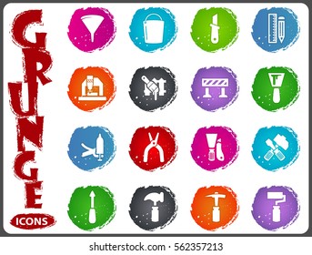 Work tools icon set for web sites and user interface in grunge style