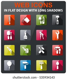 Work tools icons set in flat design with long shadow