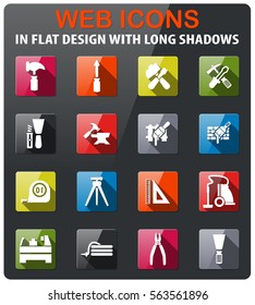 work tools icons set in flat design with long shadow