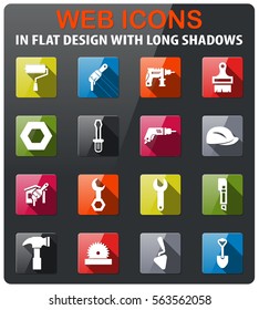 work tools icons set in flat design with long shadow