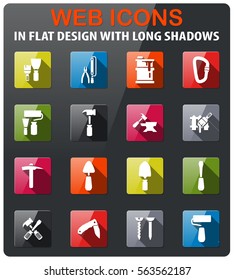 work tools icons set in flat design with long shadow