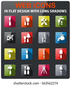 work tools icons set in flat design with long shadow