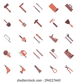 Work tools icons or symbols - vector set of flat tools signs