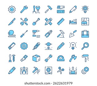 Ícones de ferramentas de trabalho. Conjunto de ícones de linha de vetor. Design de contorno moderno. Conceito de azul
