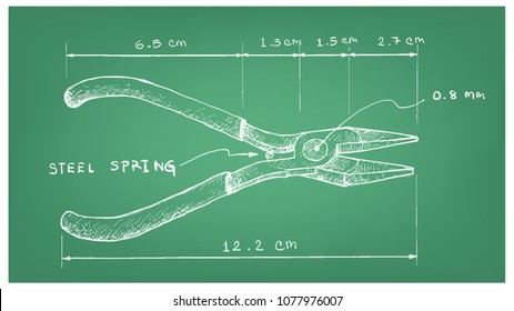 Work Tools, Illustration Hand Drawn Sketch Dimension of Pliers. A Hand Tool Used to Hold Objects Firmly.
