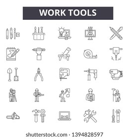 Work tools line icon signs.  Linear vector outline illustration set concept.