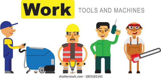 Work Tools And Machines Can Be Used For Sites Or Applications For Selling Or Renting Equipment Illustrated In Vector Mode And Can Be Used For Motion Graphics And Infographics