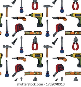 Work tools seamless pattern background of house repair and construction vector design.