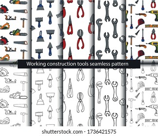 Work tools seamless pattern background of house repair and construction vector design.