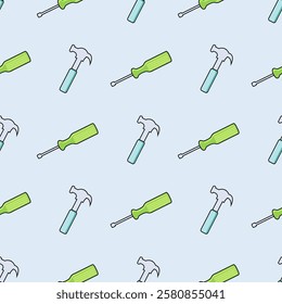 Work tools seamless pattern background. Work tools illustration pattern. Work tools, industry background. Perfect for fabrics, print, textile, wallpaper, and decor. SSTKbackgrounds