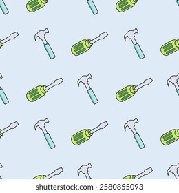 Work tools seamless pattern background. Work tools illustration pattern. Work tools, industry background. Perfect for fabrics, print, textile, wallpaper, and decor. SSTKbackgrounds