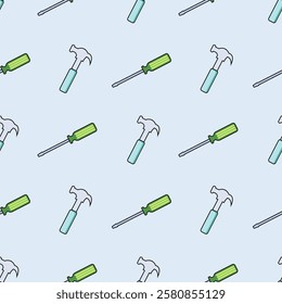 Work tools seamless pattern background. Work tools illustration pattern. Work tools, industry background. Perfect for fabrics, print, textile, wallpaper, and decor. SSTKbackgrounds