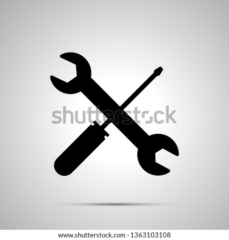Work tools silhouette, simple black settings icon with shadow