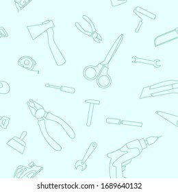 Work tools - Vector background (seamless pattern) of silhouettes hammer, wrench, screwdriver, pliers, spanner, drill, axe and knife for graphic design