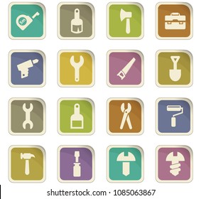 Work tools vector colored paper stickers with icons