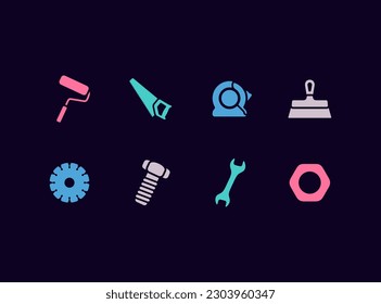 Work tools vector icon set. Repair tools and accessories icons.