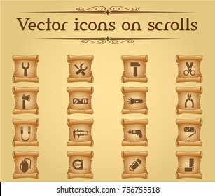 work tools vector icons on scrolls for your creative ideas