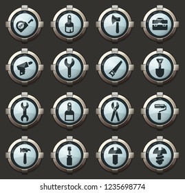 Work tools vector icons in the stylish round buttons for mobile applications and web