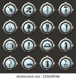 Work tools vector icons in the stylish round buttons for mobile applications and web
