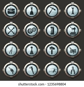 Work tools vector icons in the stylish round buttons for mobile applications and web