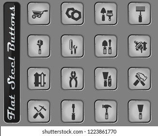 Work tools vector web icons on the flat steel buttons
