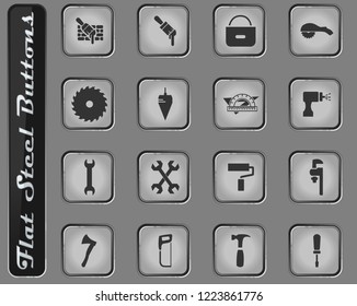 Work tools vector web icons on the flat steel buttons
