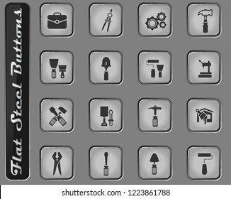 Work tools vector web icons on the flat steel buttons