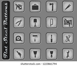 Work tools vector web icons on the flat steel buttons