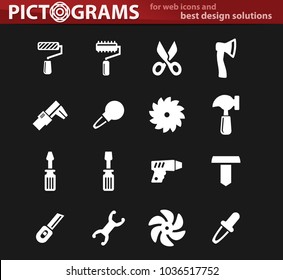 Work tools vector white icons for user interface design