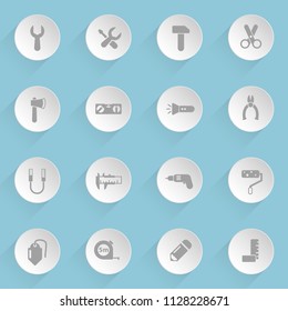 work tools web icons on light paper circles
