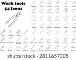 work tools white and black outline icons. angle gauge, caliper, clamp ammeter, depth gauge, digital thermometer, height gauge, infrared thermometer, laser distance meter, micrometer, multimeter, non-contact voltage tester, outlet tester, protractor, pressure gauge, ruler, spirit level, torque meter, thermometer, tape measure, voltage tester screwdriver, adjustable wrench, bubble level, box-end, crimping, combination pliers, diagonal cutting (wire cutters), end cutting pliers, electric screwdriver, flat screwdriver, file, filter, hand saw, hatchet, hammer, hex key, impact, long nose locking pliers, needle-nose, open-end wrench, precision screwdriver, pipe grip, pipe wrench, crosshead, ratchet handle wrench, rubber mallet, rivet, sandpaper, socket, sledgehammer, snap-off knife, snap ring, tweezers, t handle